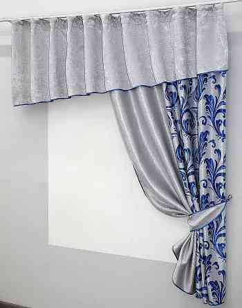 Кухонний комплект VR-Textil № 097к шторка з ламбрекеном сірий з синім 270х170 см (50-931) Киев