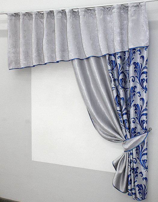 Кухонний комплект VR-Textil № 097к шторка з ламбрекеном сірий з синім 270х170 см (50-931) Киев - изображение 2