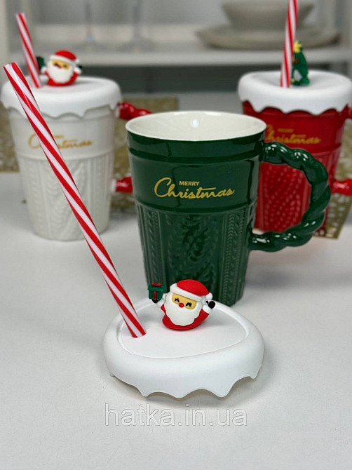 Кухоль з кришкою та ложкою керамічний новорічна Olens "Різдячий светр" 360 мл 102-1061 Київ - фото 3