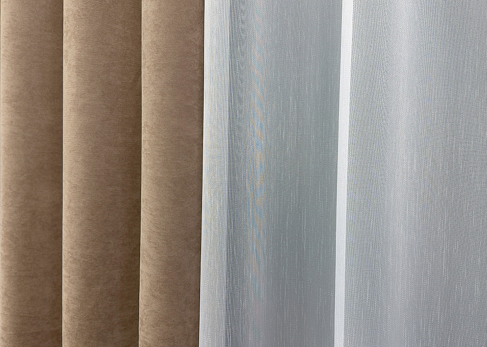 Комплект штор VR-Textil Мікровелюр Petek 150х270 2шт і Тюль 400х270 1701ш-1153т Капучино з білим 71-055/3 Київ - фото 6