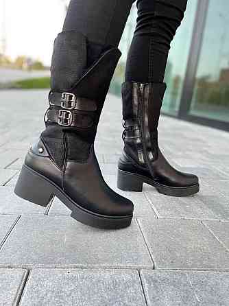 Чоботи жіночі на підборах чорні зимові теплі, на хутрі 3217 з натуральної шкіри р. 37-39 2782 Коломия