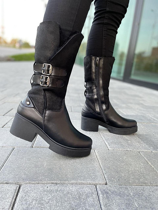 Чоботи жіночі на підборах чорні зимові теплі, на хутрі 3217 з натуральної шкіри р. 37-39 2782 Коломия - фото 5