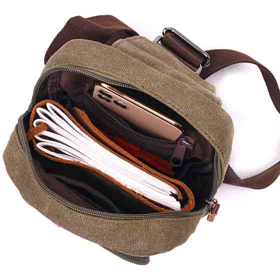 Сумка чоловіча через плече із щільного текстилю 21231 Vintage Оливкова Київ