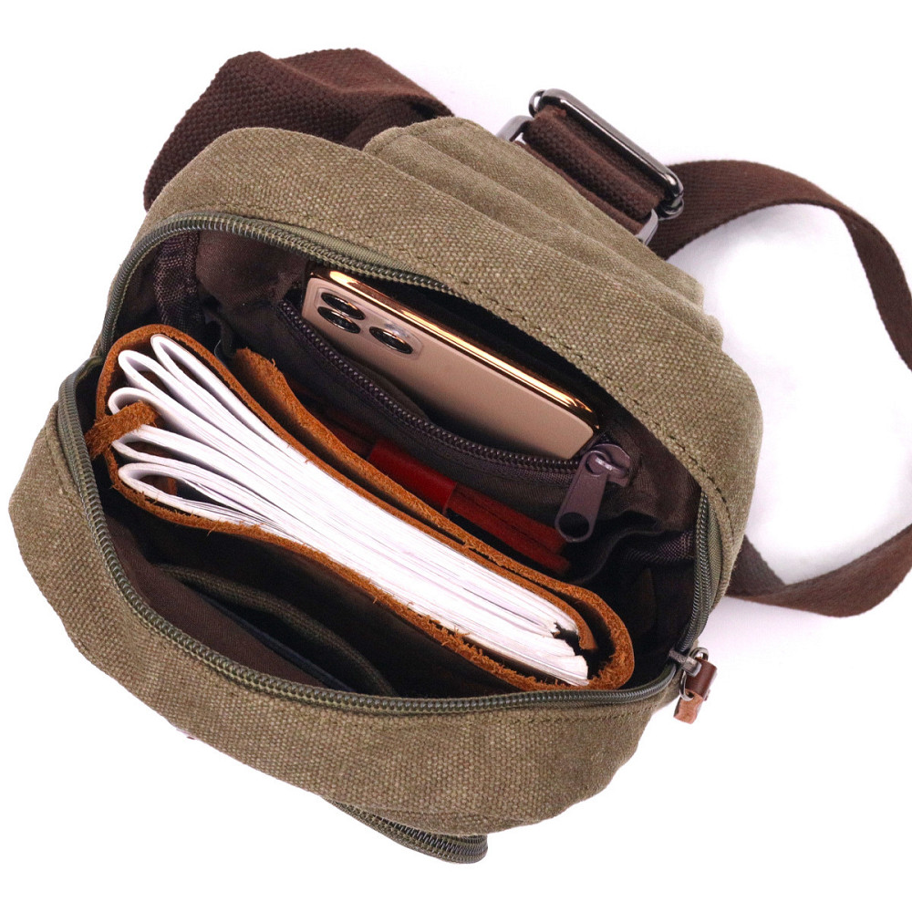 Сумка чоловіча через плече із щільного текстилю 21231 Vintage Оливкова Київ - фото 5