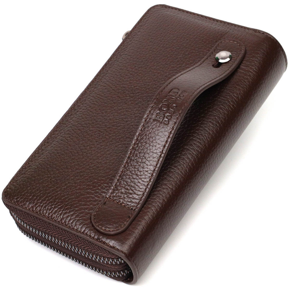 Місткий чоловічий клатч із двома відділеннями з натуральної шкіри BOND 22025 Коричневий Київ - фото 9