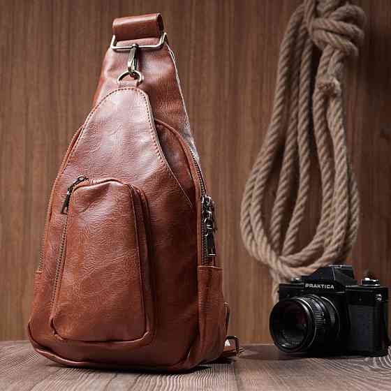 Жіноча сумка з екошкіри з акцентом на текстильну лямку Рудий (Vintage) Київ