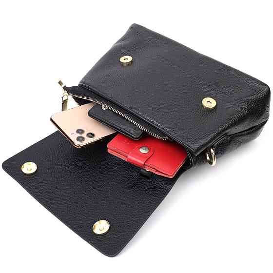 Жіноча сумка з цікавою ручкою з натуральної шкіри Чорна (Vintage) Київ