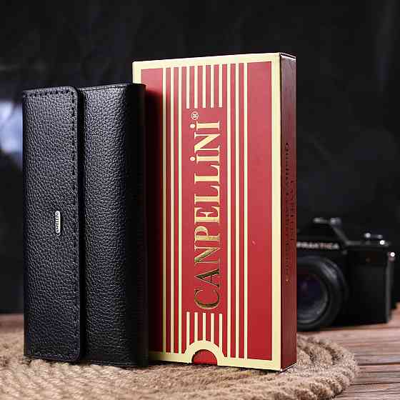 Функціональний жіночий гаманець з натуральної шкіри Чорний (CANPELLINI) Київ