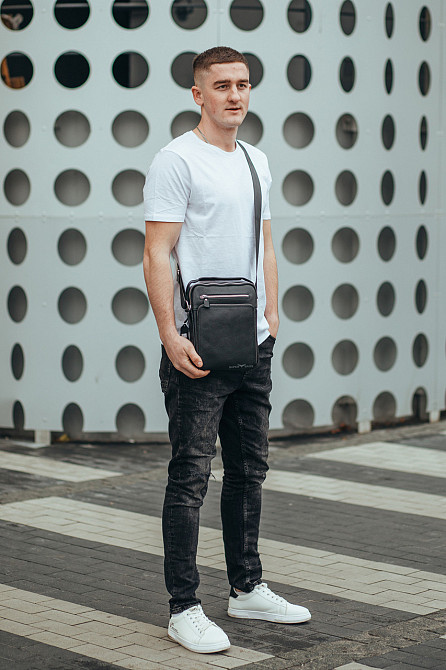 Чоловіча шкіряна сумка чорна Tiding Bag A25-1278C Київ - фото 5