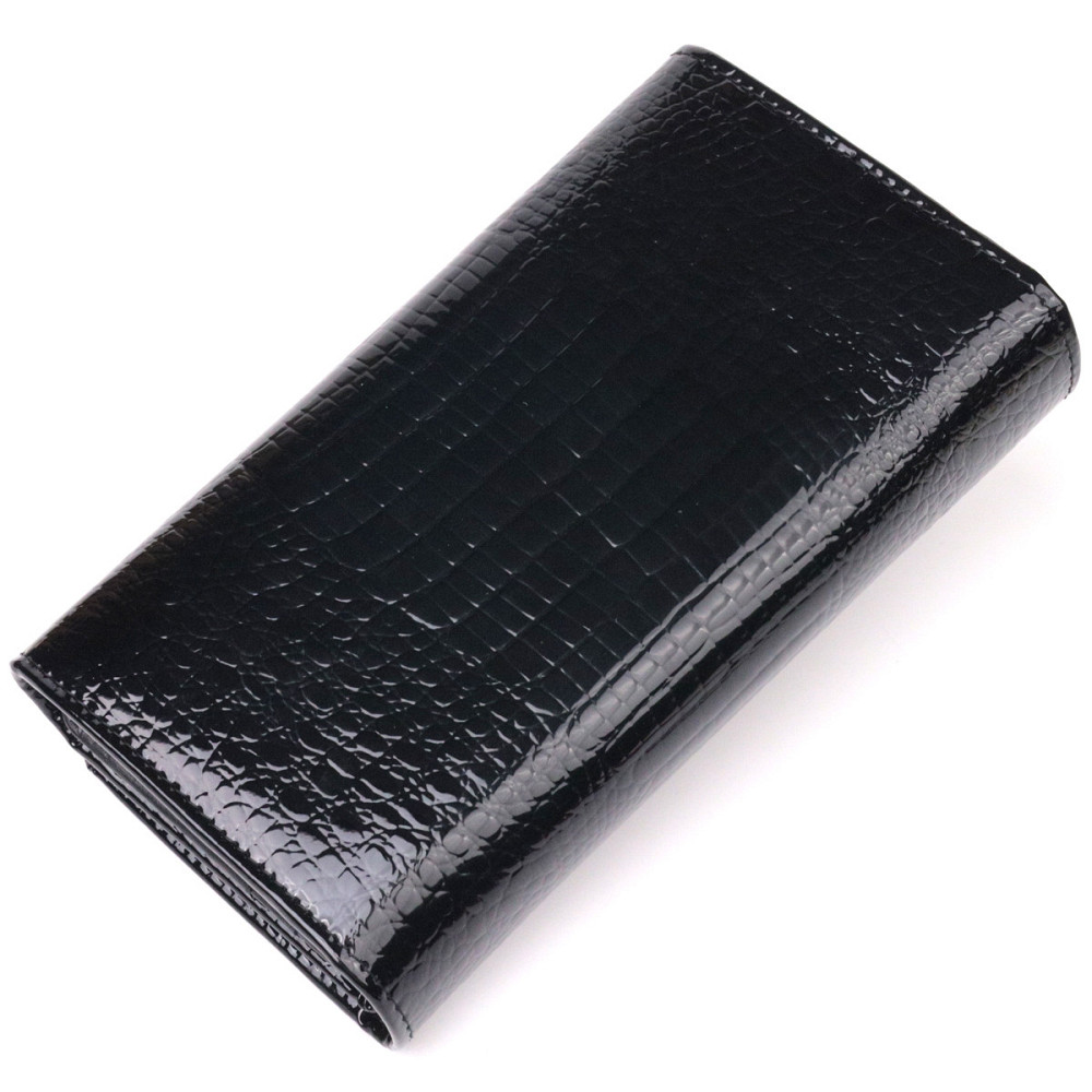 Жіночий лаковий шкіряний гаманець з візитницею чорний (ST Leather) Київ - фото 20