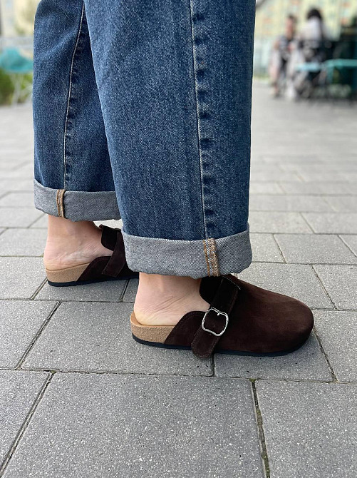 SEE SEVEN Стильні шльопанці жіночі замшеві із закритим носком шоколадні SEE SEVEN 1611 Коломыя - изображение 6