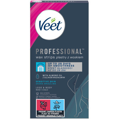 Восковые полоски Veet Professional для чувствительной кожи с Маслом миндаля 12 шт. (5900627027259) Винница - изображение 1