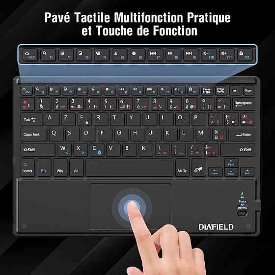 Клавіатура 1 BY ONE DIAFIELD AZERTY чорна з тачпадом ультратонка Bluetooth BT5.0 безшумна 280mAh 40 год сумісна з Android iPad Київ