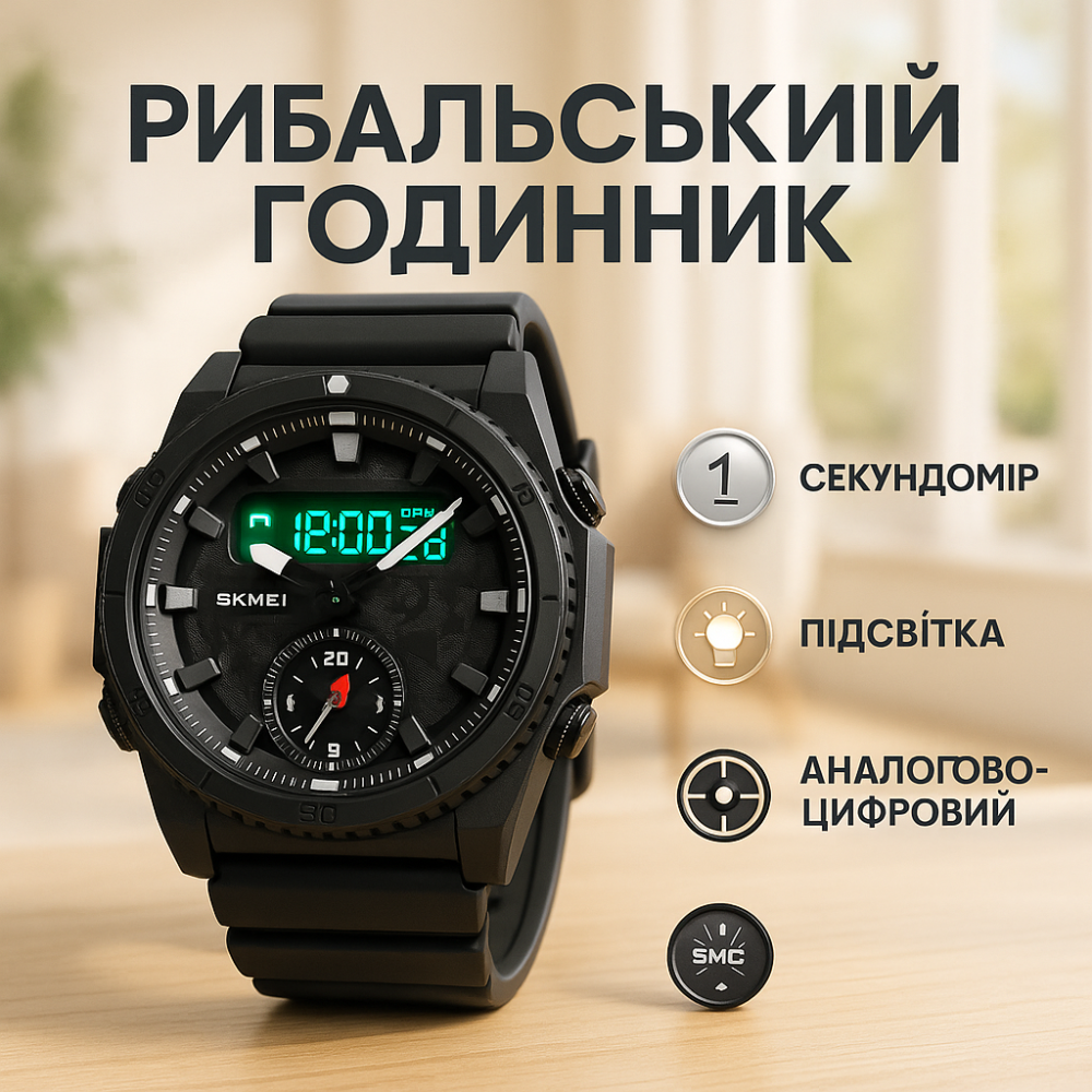 Військовий годинник з секундоміром SKMEI 2355BK, Надійний чоловічий наручний годинник TS-78 Львів - фото 4