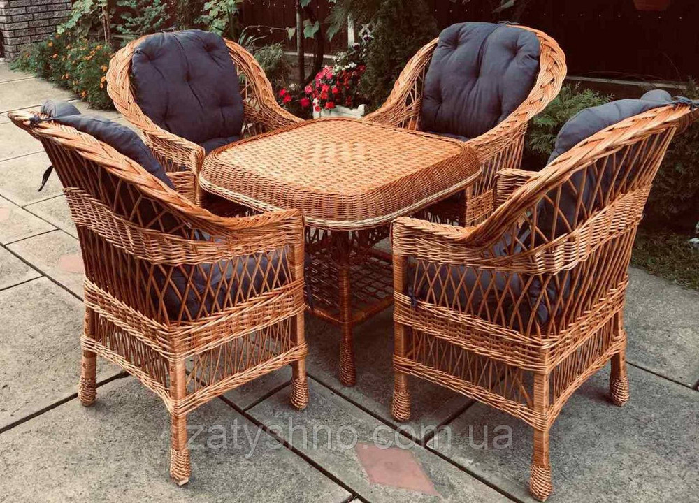 Меблі плетені з лози з 4 кріслами |  Меблі з лози плетені з квадратним столом | Київ - фото 6