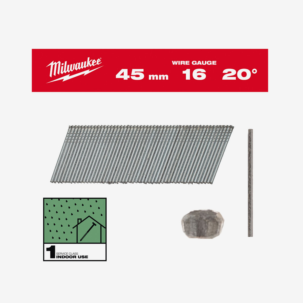 Гвозди гальванизированные 16G MILWAUKEE с Т-образной шляпкой, 20°/45мм, (2000шт) Одесса - изображение 1