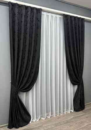 Комплект готових штор VR-Textil Жакард № 980ш Чорний 150х290 см 2 шт (30-780) Київ