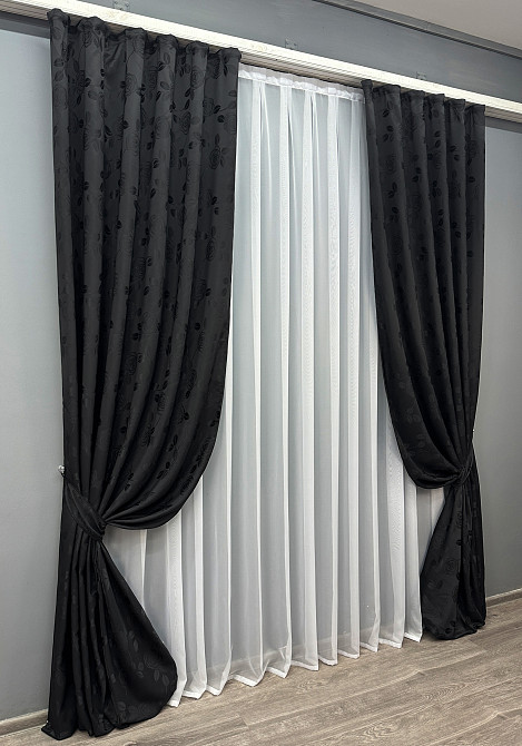 Комплект готових штор VR-Textil Жакард № 980ш Чорний 150х290 см 2 шт (30-780) Київ - фото 3