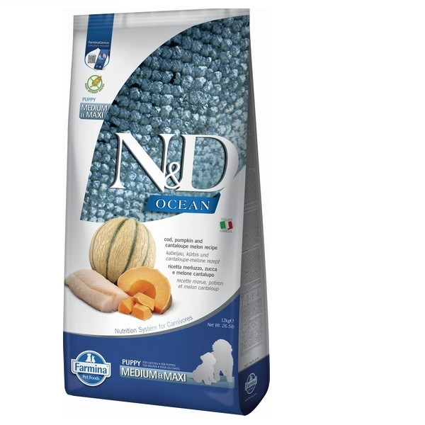 Беззерновий сухий корм Farmina N&D Grain Free Ocean Pumpkin для цуценят середніх і великих порід з тріскою та динею 12 кг Київ - фото 1