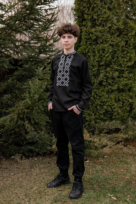 Вишиванка для хлопчиків, лляна, чорна, топ Київ - фото 4