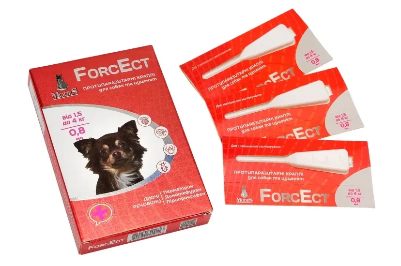 Противоразитарные капли ФорсЭкт ForcEct для собак и щенков от 10 до 20 кг (3 пипетки по 4.0 мл) от блох и клещей, ModeS Винница - изображение 2