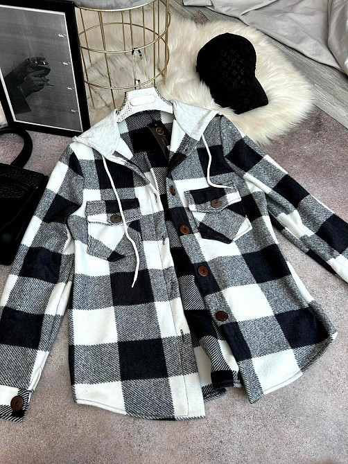 Женская теплая оверсайз рубашка с капюшоном турецкий двусторонний флис Полар Серый, 42/46 Одесса - изображение 7