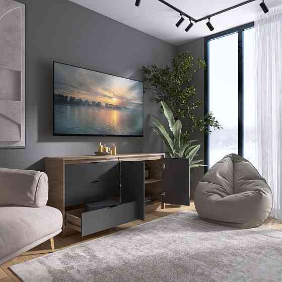 Большой комод с дверями и 3-мя ящиками Эверест Сити-1500 150,2х38х74,6 Дуб сонома/Графит (DTM-071101) Днепр