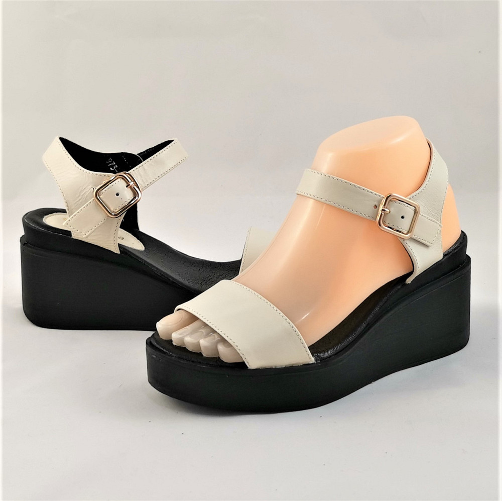 Жінки Сандалія Кожані Босоножки на Танкетці Платформа Білі Літні (розміри: 37) - 73-6 Дніпро - фото 2