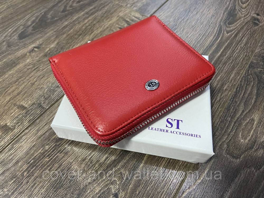 Компактный кожаный женский кошелек на молнии красного цвета ST Leather 390 Киев - изображение 2
