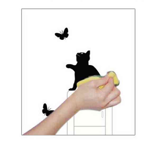 Наклейка вінілова Кіт з метеликами 12 на 8 см чорний Київ