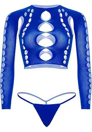 Комплект Leg Avenue Long sleeve crop top & string Royal Blue One Size, топ, стрінги Sex Aura Київ