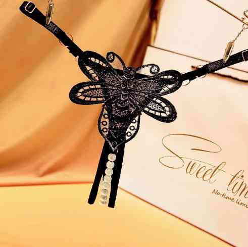 Трусики з перлинами чорні "Бджілка" - розмір універсальний, регулюється Київ