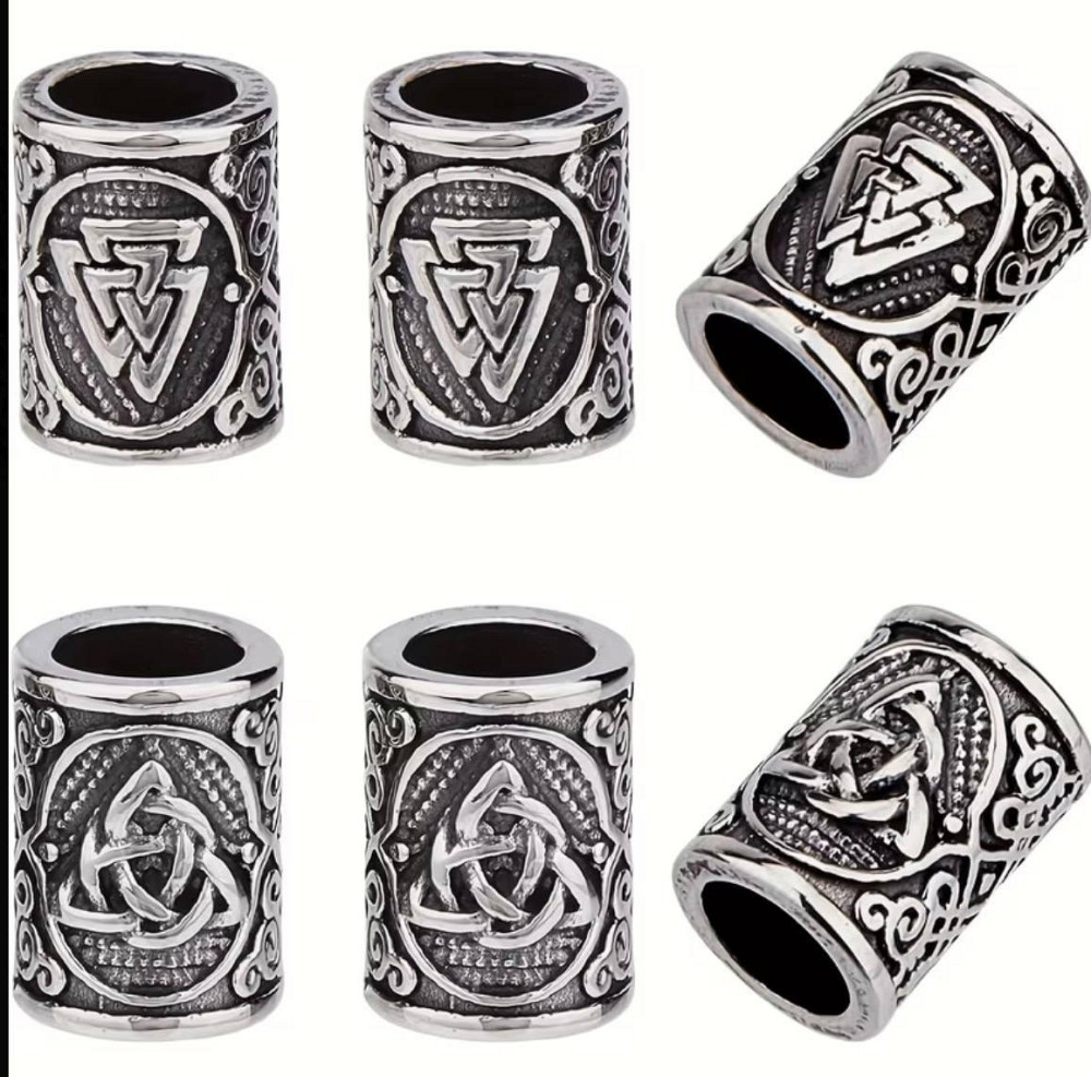 Набор бусин с рунами 6 шт, металлические бусины для браслетов и украшений, символы викингов, отверстие 6 мм Киев - изображение 1