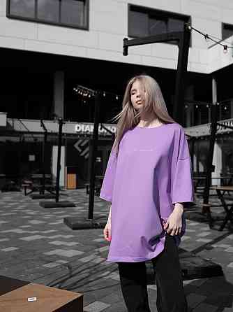 Парні футболки оверсайз(oversize) для чоловіка і дружини, для закоханих пар SANE з принтом кіт стрес фіолетові Одеса