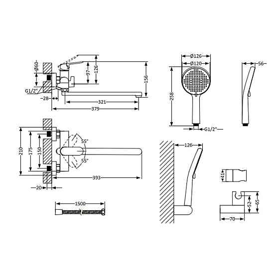 Змішувач для ванни Qtap Evia з довгим поворотним виливом (з душовим гарнітуром) QTEVI260CRM47579 Chrome Київ