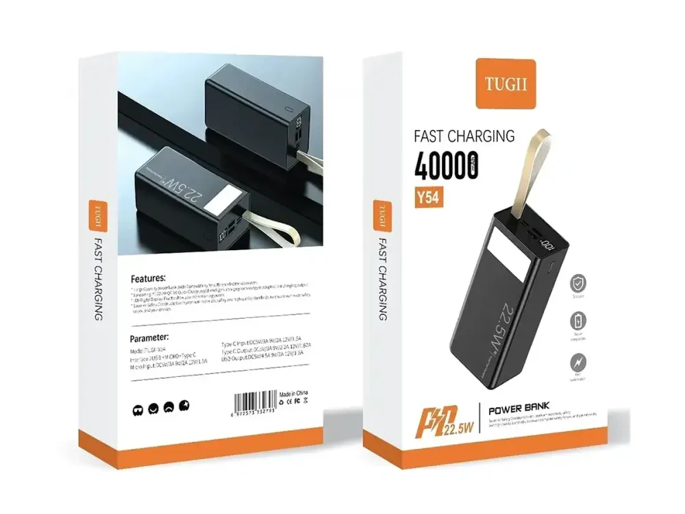 Внешний аккумулятор Power Bank TUGII Y54 40000 мАч 22.5W QC3.0, дисплей, фонарь, 2USB+Type-C Одесса - изображение 3
