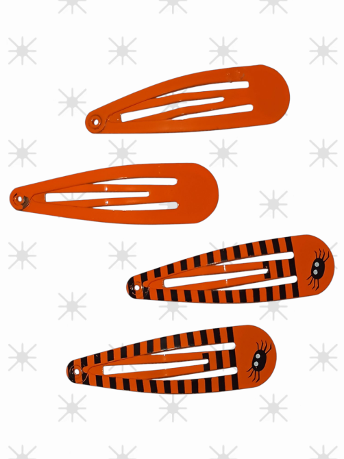 Набор 2 заколки с принтом паук и 2 заколки без принта для волос на Хэллоуин оранжевий Киев - изображение 1