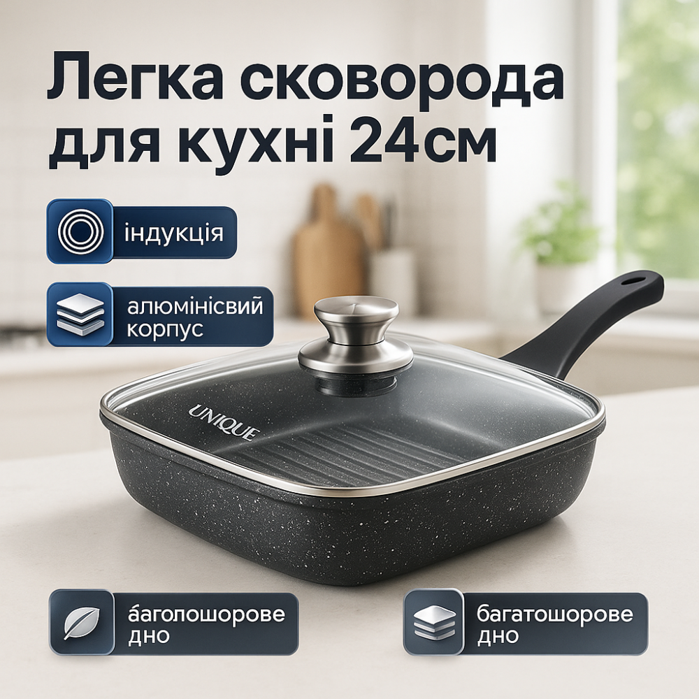 Алюминиевая сковорода для профессиональной кухни UNIQUE, Сковорода для блинчиков на индукционной плите YF-83 Львов - изображение 20
