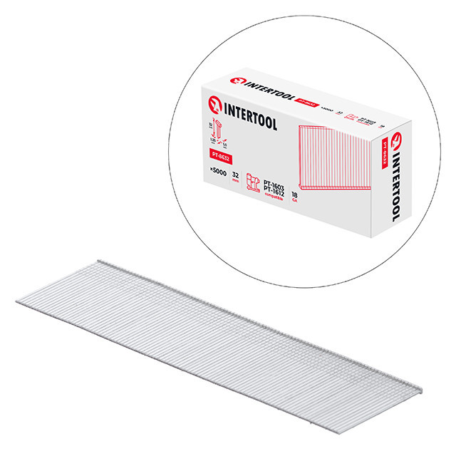 Цвях для степлера PT-1603, PT-1612, 32 мм, 18GA, 1,0×1,25 мм, 5000 од/упак INTERTOOL PT-8632 Київ - фото 1