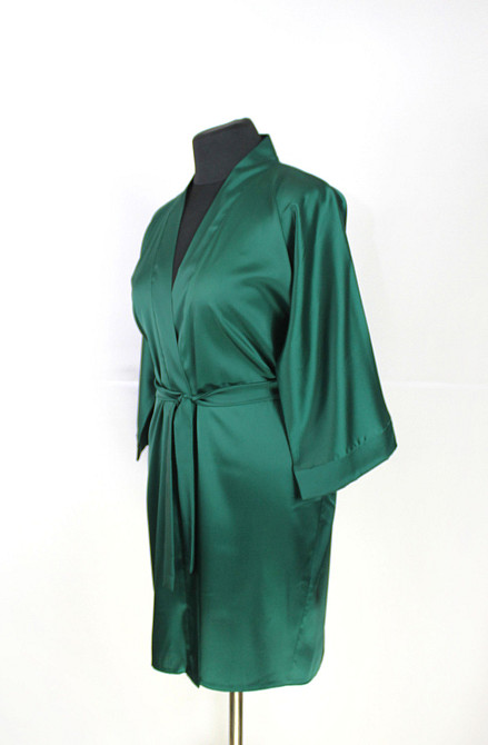 Халат жіночий шовковий під пояс довжина 90см Зелений 3XL/4XL Харків - фото 5