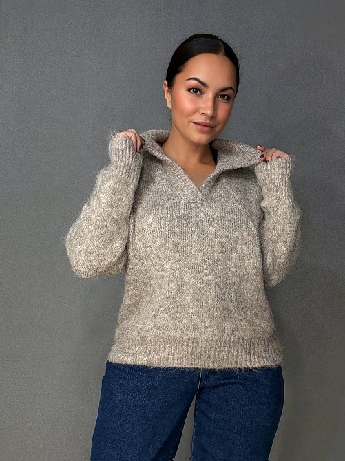 Свитер женский A-N 19-1 с воротником поло теплый свободный, бежевый, one size Киев - изображение 15