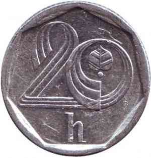 Монета 20 геллеров. 1993-2000 год, Чехия. (АС) Полтава
