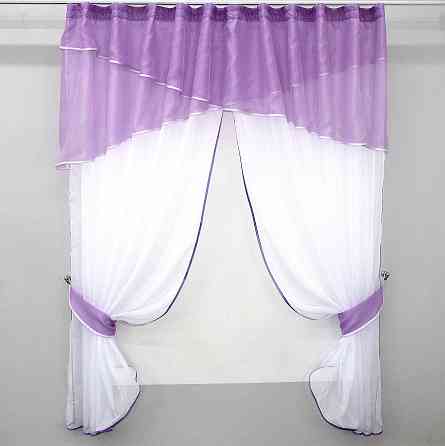 Кухонные шторы VR-Textil № 091к с ламбрекеном и подвязками сиреневый с белым 270х170 см (50-855) Киев