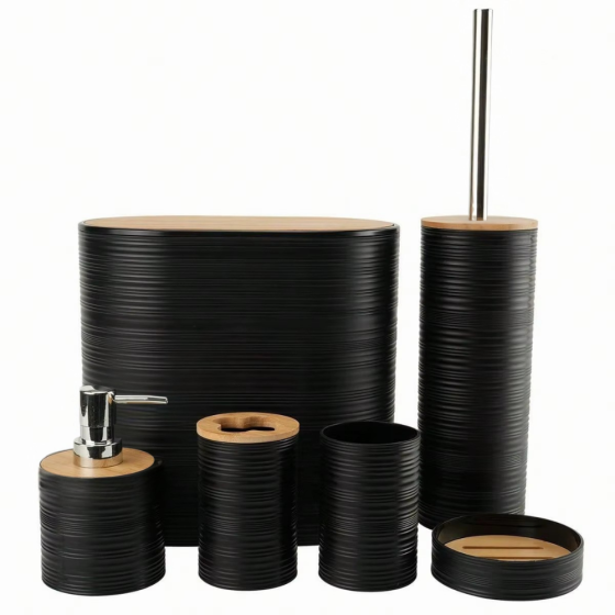 Набор аксессуаров 6в1 для ванной комнаты и душа, урна,дозатор для мыла, мыльница, стаканы,ёршик черный Каменец-Подольский