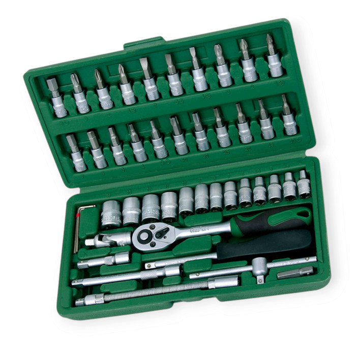 Набір інструменту 1/4" 46 шт, 4-14 мм з тріщ., подовжує., кардан, отв.-вороток, біти 6004015 Grad Мукачево - фото 1