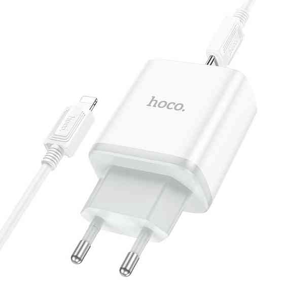Мережевий зарядний пристрій з кабелем HOCO C105A Stage dual port PD20W+QC3.0 charger set (C to iP)(EU) White Одеса