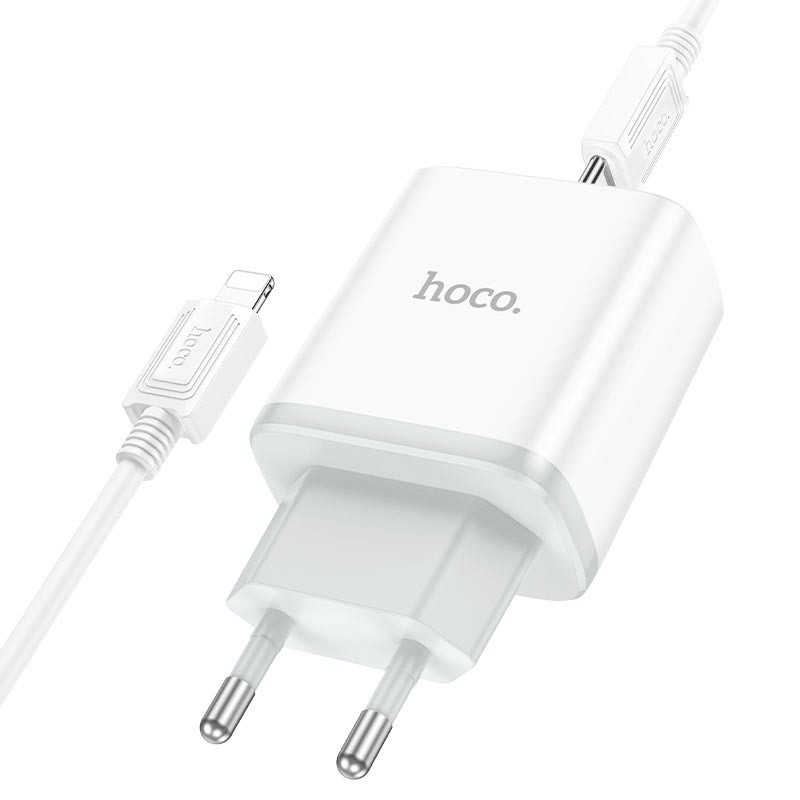Сетевое зарядное устройство с кабелем HOCO C105A Stage dual port PD20W+QC3.0 charger set (C to iP)(EU) White Одесса - изображение 1