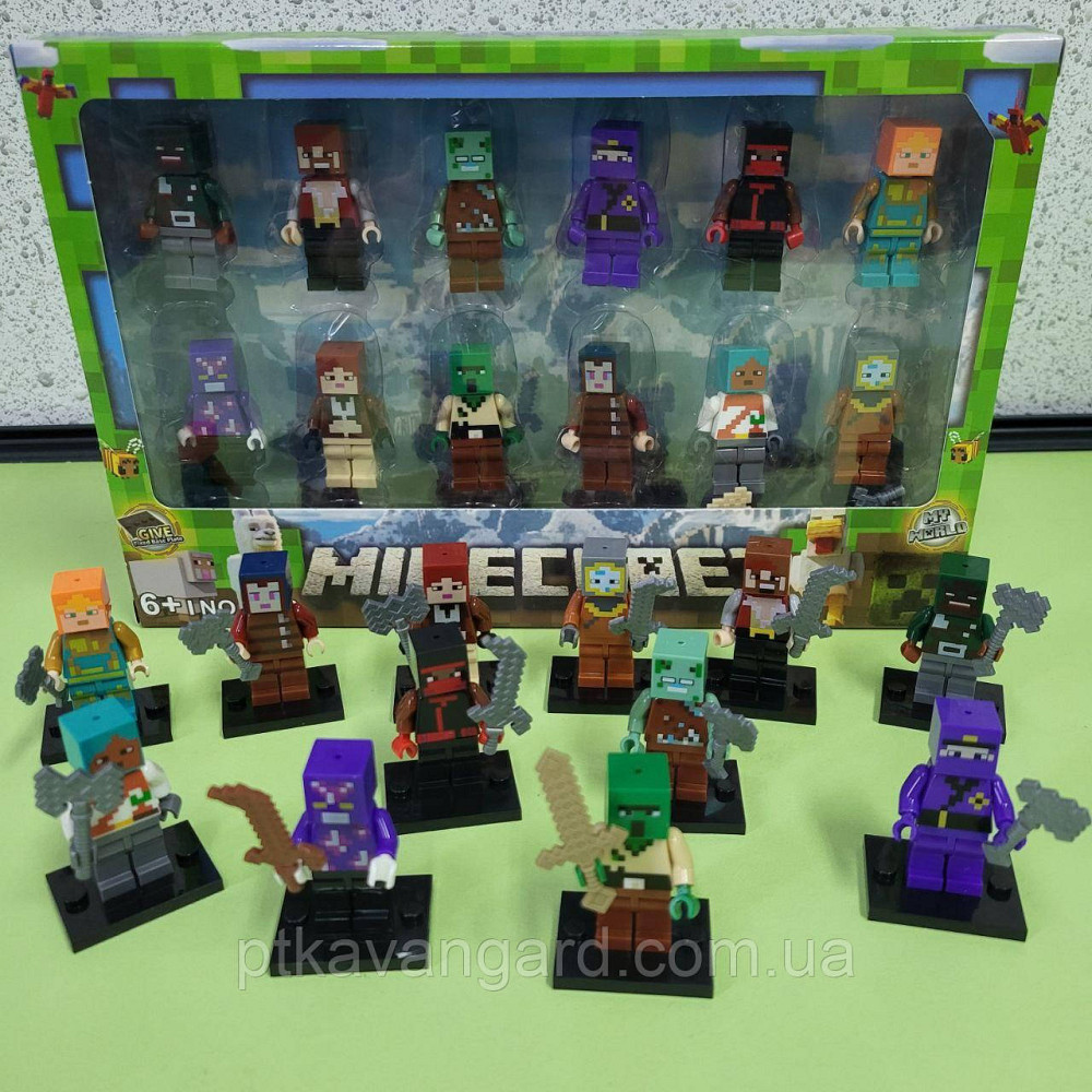 Набір фігурок Майнкрафт 12 героїв + зброя, з підставками 2912-2 Хмельницький - фото 1