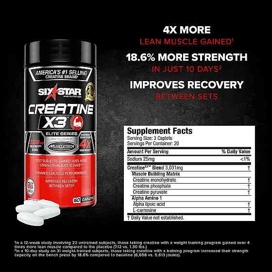 Мультикреатиновий комплекс Six Star Creatine X3 60 Caplets Луцьк