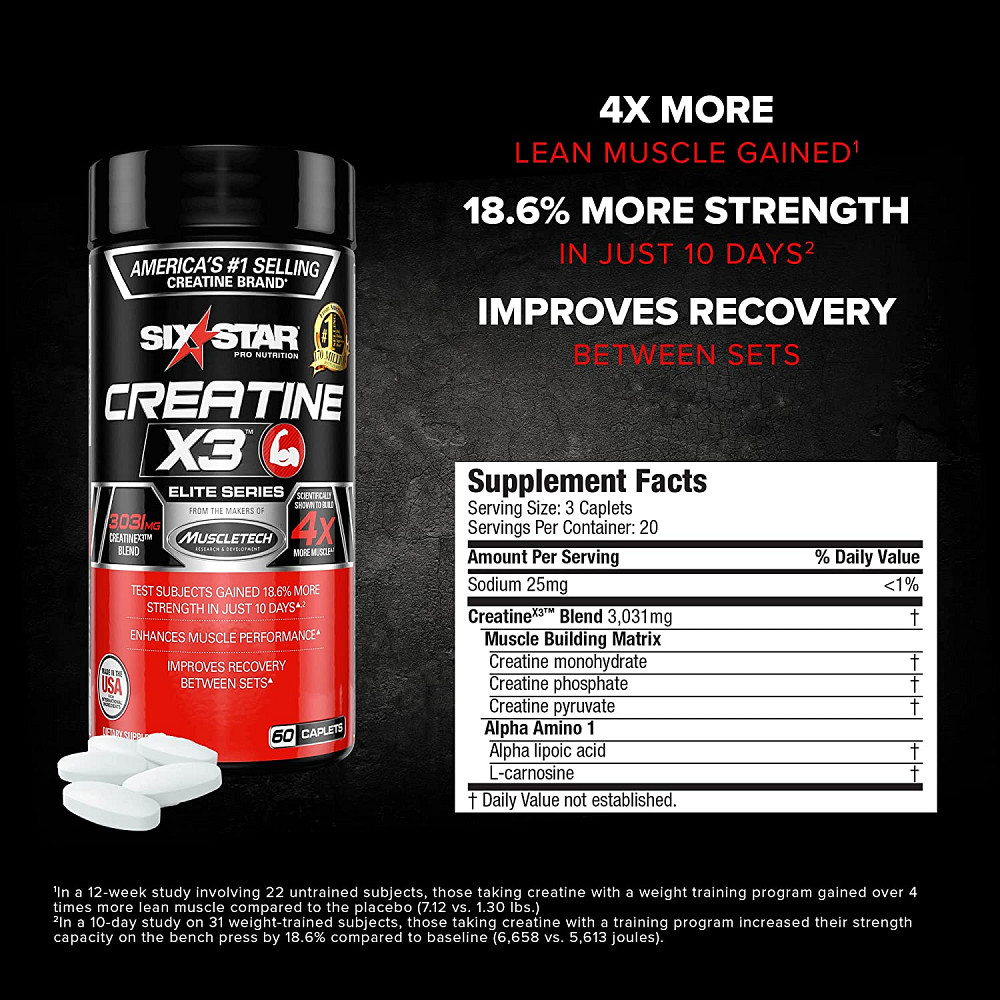 Мультикреатиновий комплекс Six Star Creatine X3 60 Caplets Луцьк - фото 2